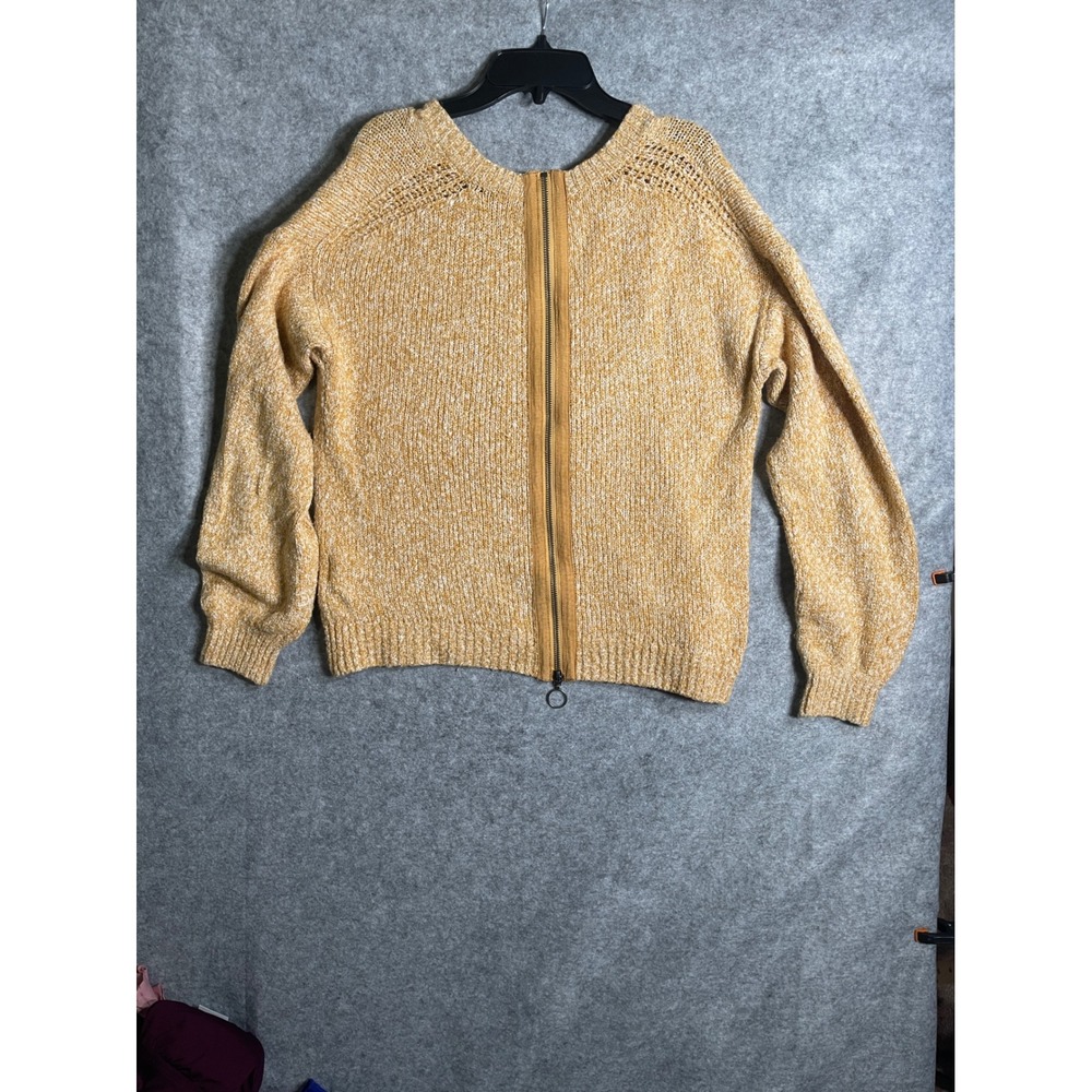 Abercrombie & Fitch Mustard Yellow Marled Knit Back Zip Sweater Womens Medium - Picture 6 of 14